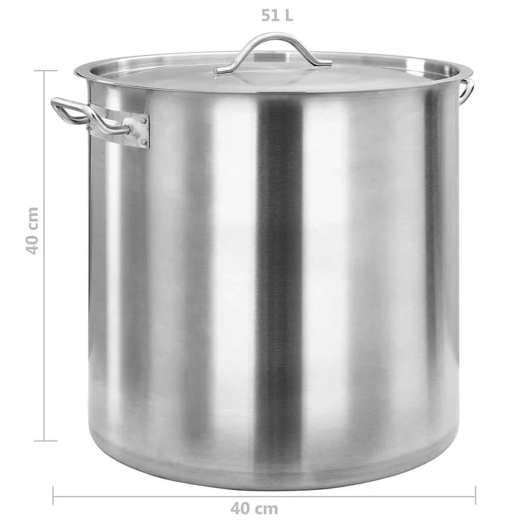 Stock Pot Stainless Steel 50L Large Silver Cookware