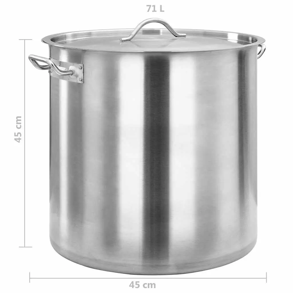 Large Capacity Stock Pot Stainless Steel 71L Silver Professional Kitchen Cooking Pot