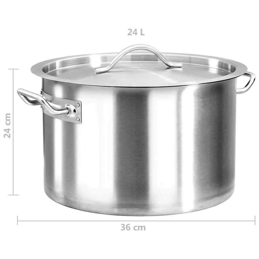 Large Stockpot Stainless Steel 24L 36x24cm Silver Cooking Kitchen Cookware