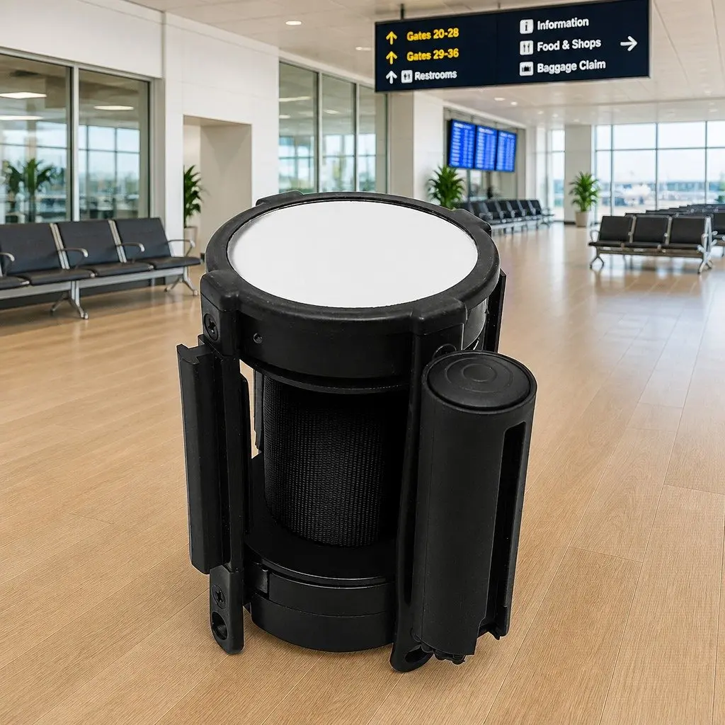 Retractable Barrier Belt Black 200cm Safety Queue Control System Stanchion