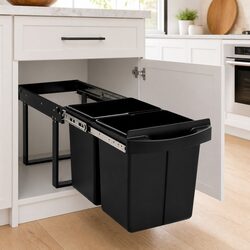 Kitchen Cupboard Pull-out Waste Bin Soft-Close Dustbin Recycling Sorting Black