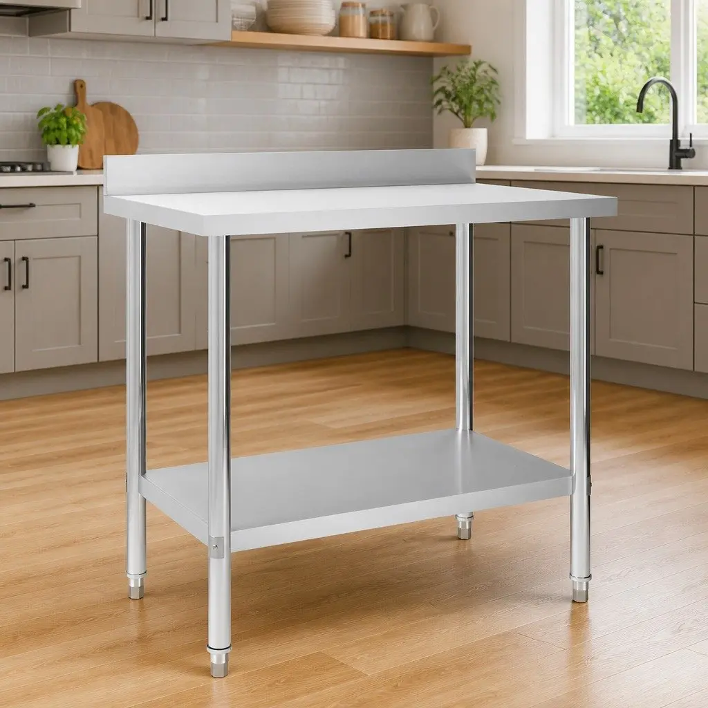 Stainless Steel Work Table with Backsplash and Bottom Shelf for Commercial Kitchen 100x60x93cm