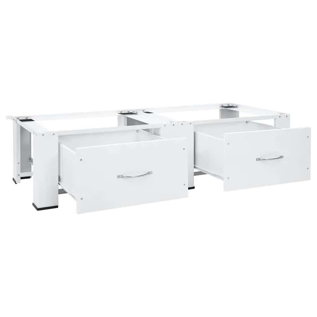 Washer Dryer Pedestal Stand Steel White Storage Riser with Drawers