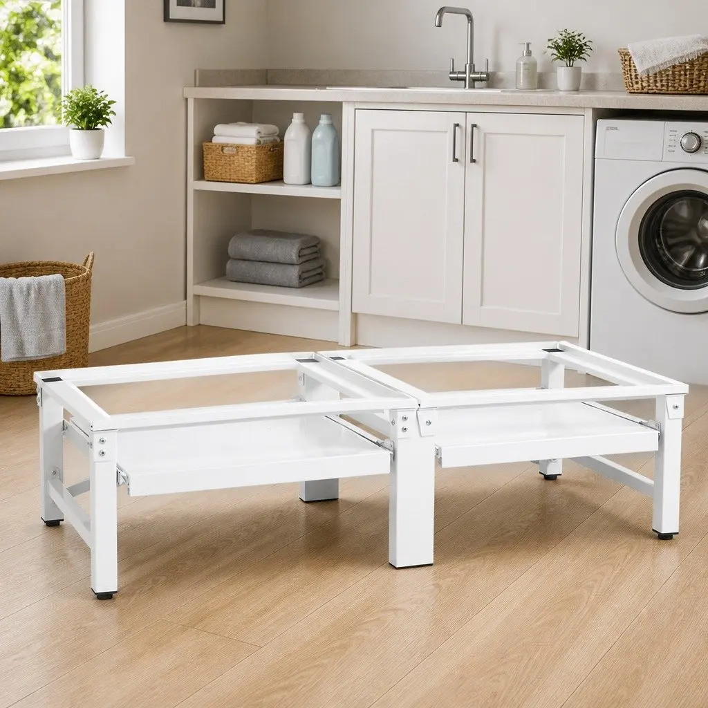 Washing Machine Dryer Pedestal Steel Height Adjustable with Pull-out Storage Shelves