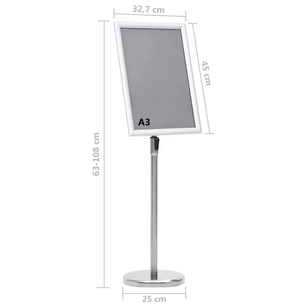 A3 Poster Stand Aluminium Adjustable Floor Display Silver