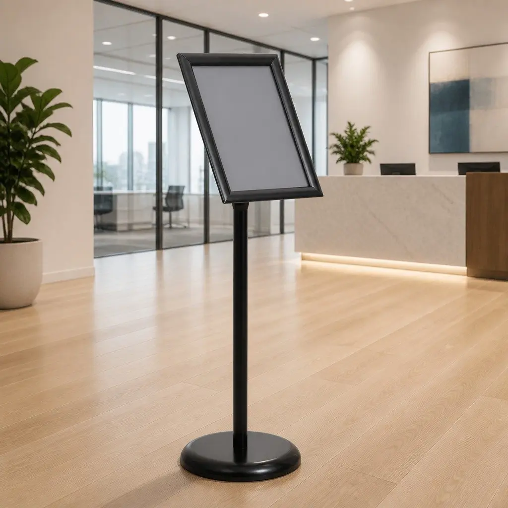 A4 Floor Display Stand Aluminium Alloy Black Pedestal Poster Holder Rotatable Panel
