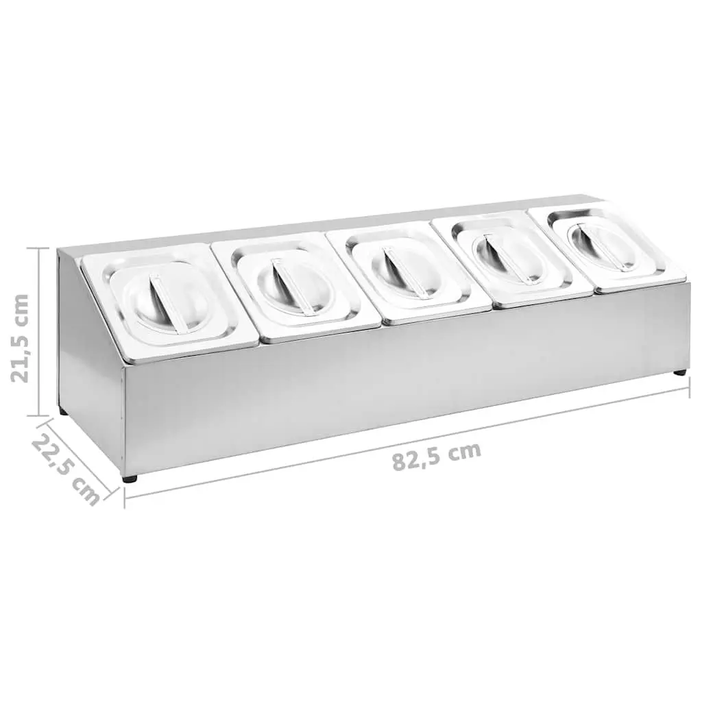 Stainless Steel Gastronorm Container Holder with 5 GN 1/6 Pans for Salad Bar Silver