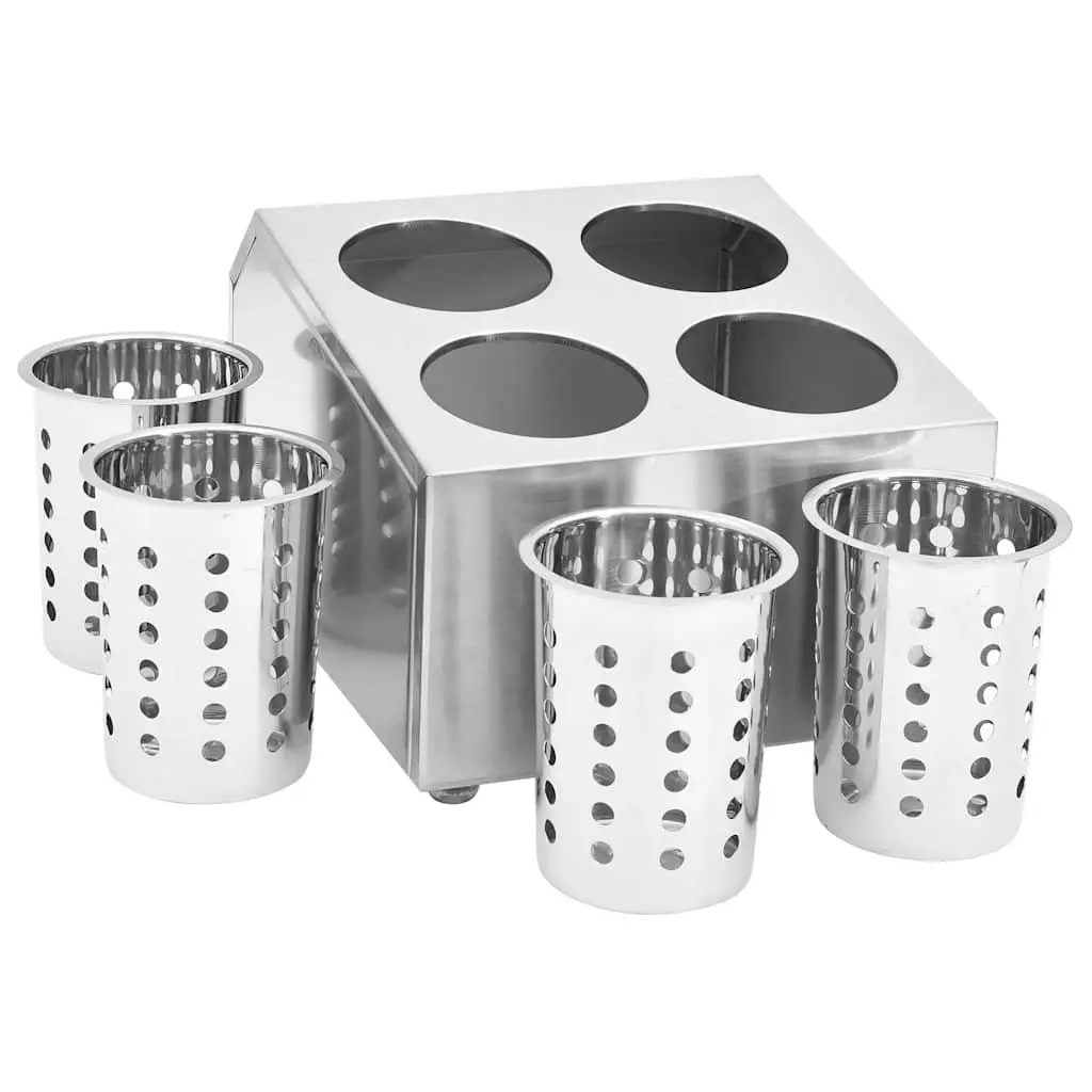 Cutlery Holder Stainless Steel 4 Grids Silver Kitchen Utensil Caddy Organiser