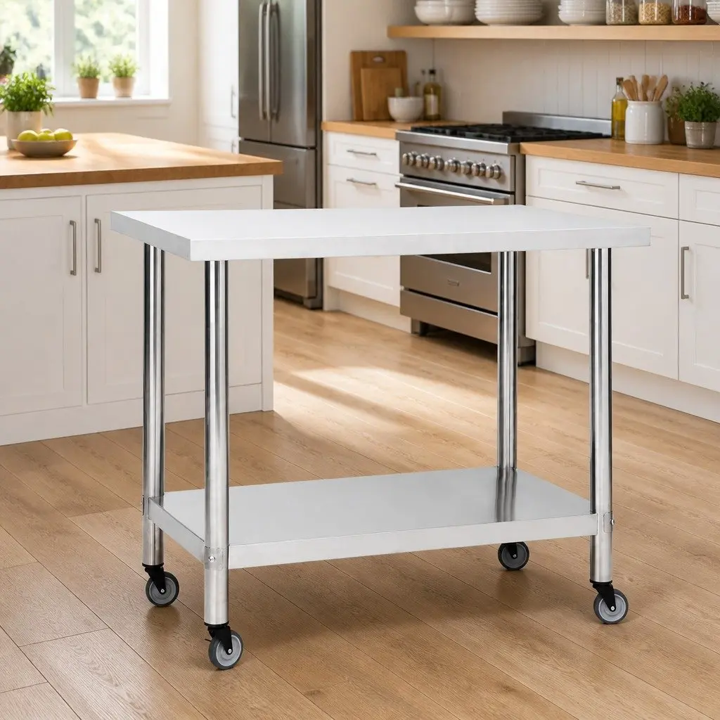 Mobile Food Prep Station Stainless Steel Kitchen Work Table with Wheels 80x60x85cm