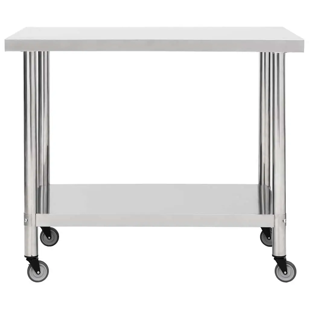 Mobile Food Prep Station Stainless Steel Kitchen Work Table with Wheels 80x60x85cm