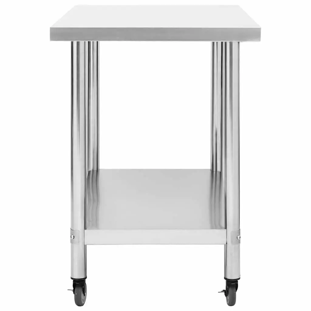 Mobile Food Prep Station Stainless Steel Kitchen Work Table with Wheels 80x60x85cm