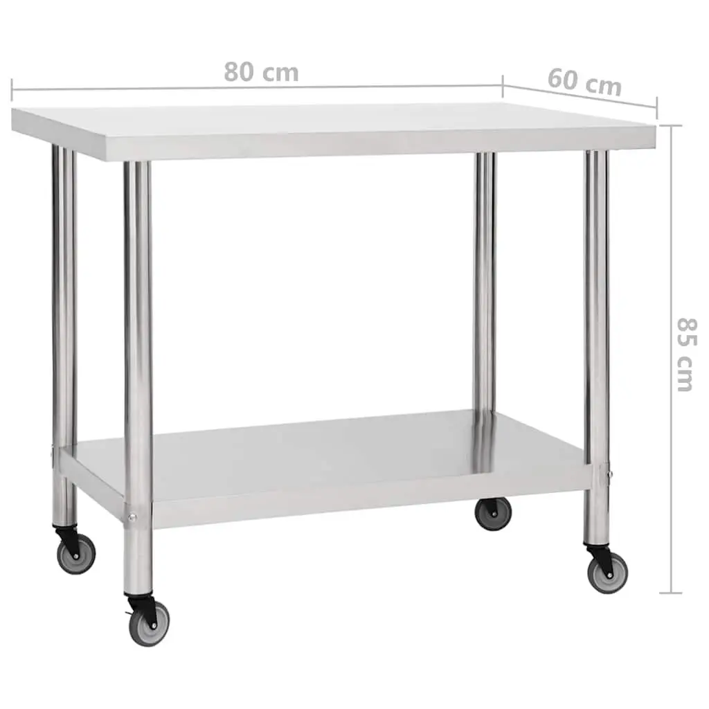 Mobile Food Prep Station Stainless Steel Kitchen Work Table with Wheels 80x60x85cm