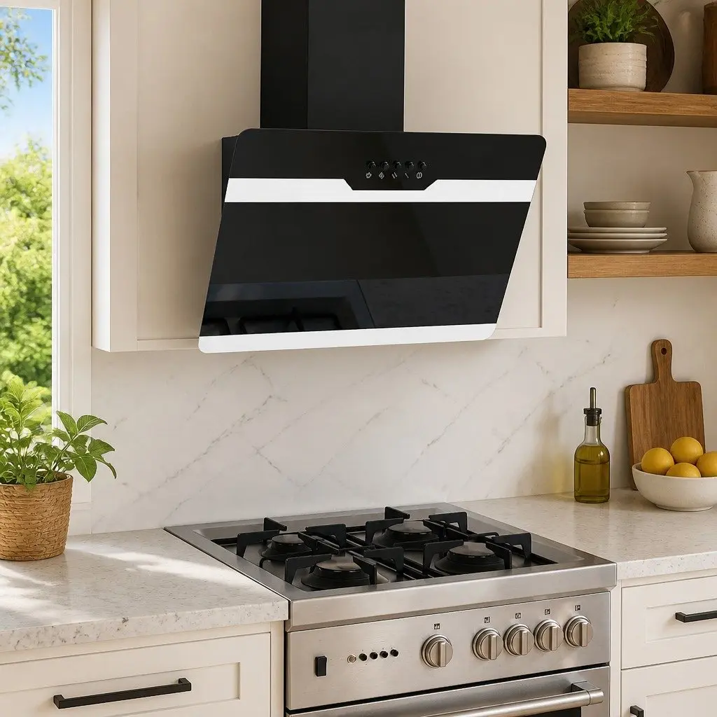 Wall Mounted Range Hood Tempered Glass 60cm Black