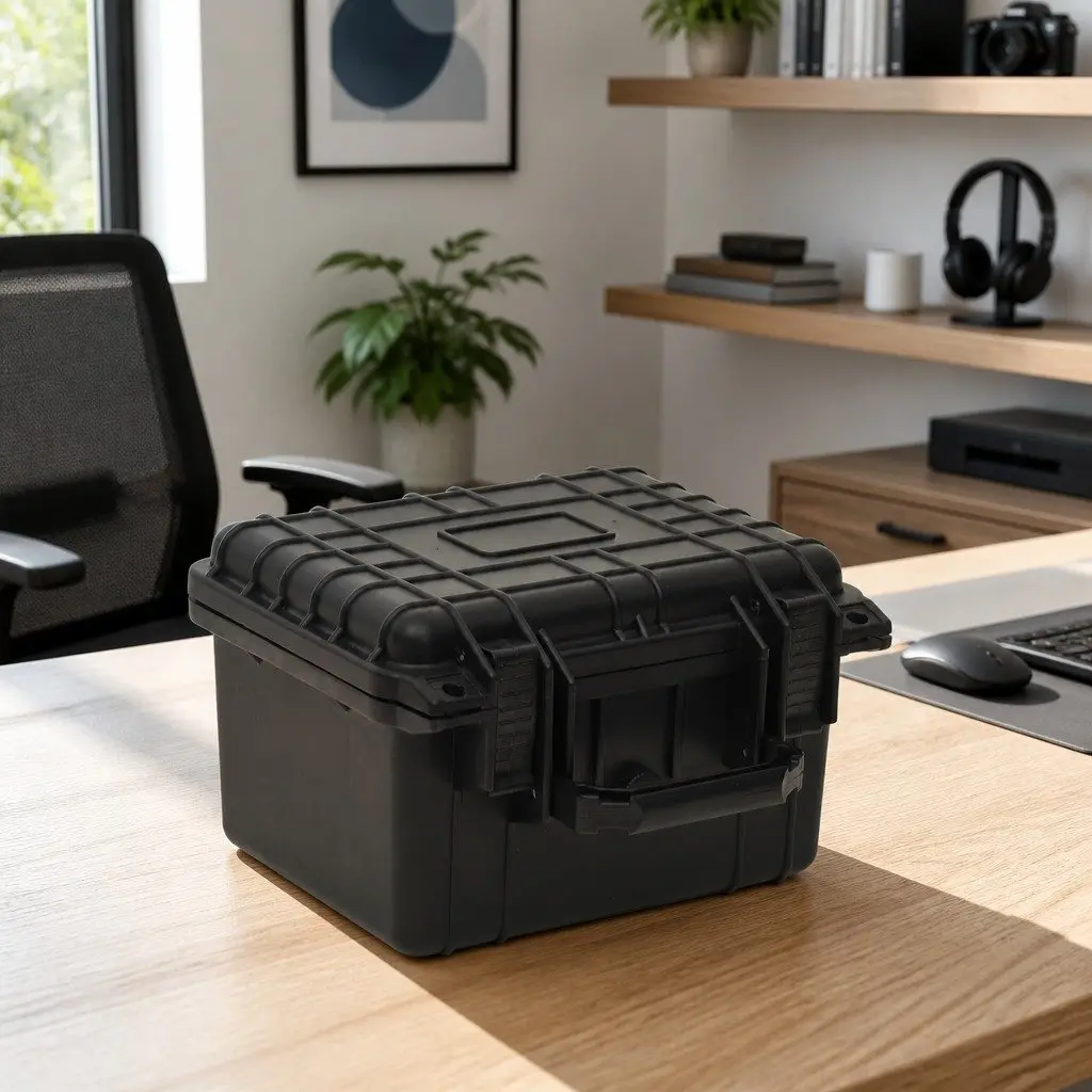 Portable Hard Case Black Camera Equipment Storage with Foam Insert 27 x 25 x 18 cm