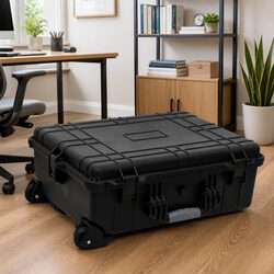 Flight Case Hard Shell Black Wheeled Portable Travel Luggage Lockable Handle