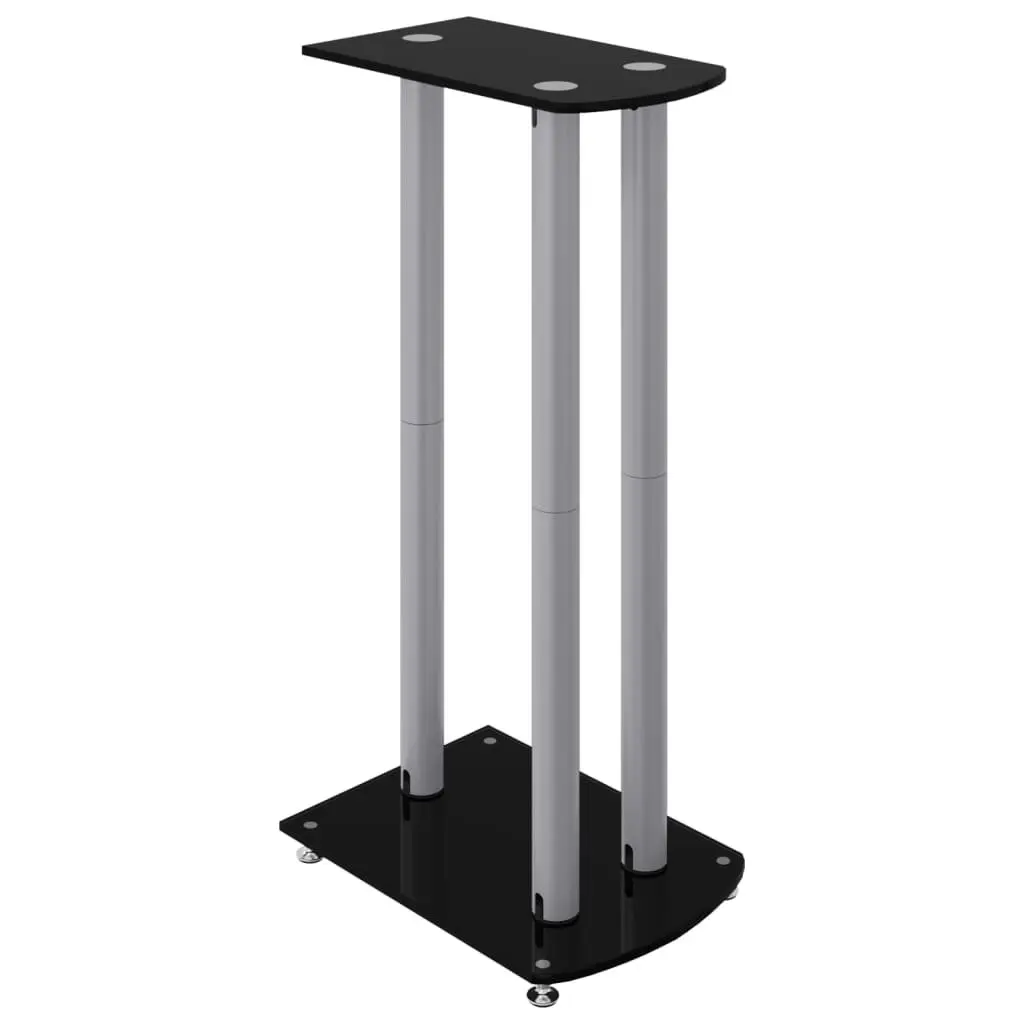 Speaker Stands Pair Tempered Glass 3 Pillar Design Black Home Audio Mount