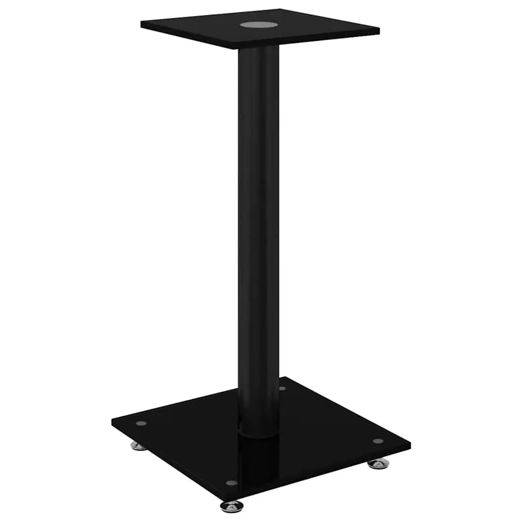 Speaker Stands Pair Black Tempered Glass Pillar Design Audio Equipment Mount