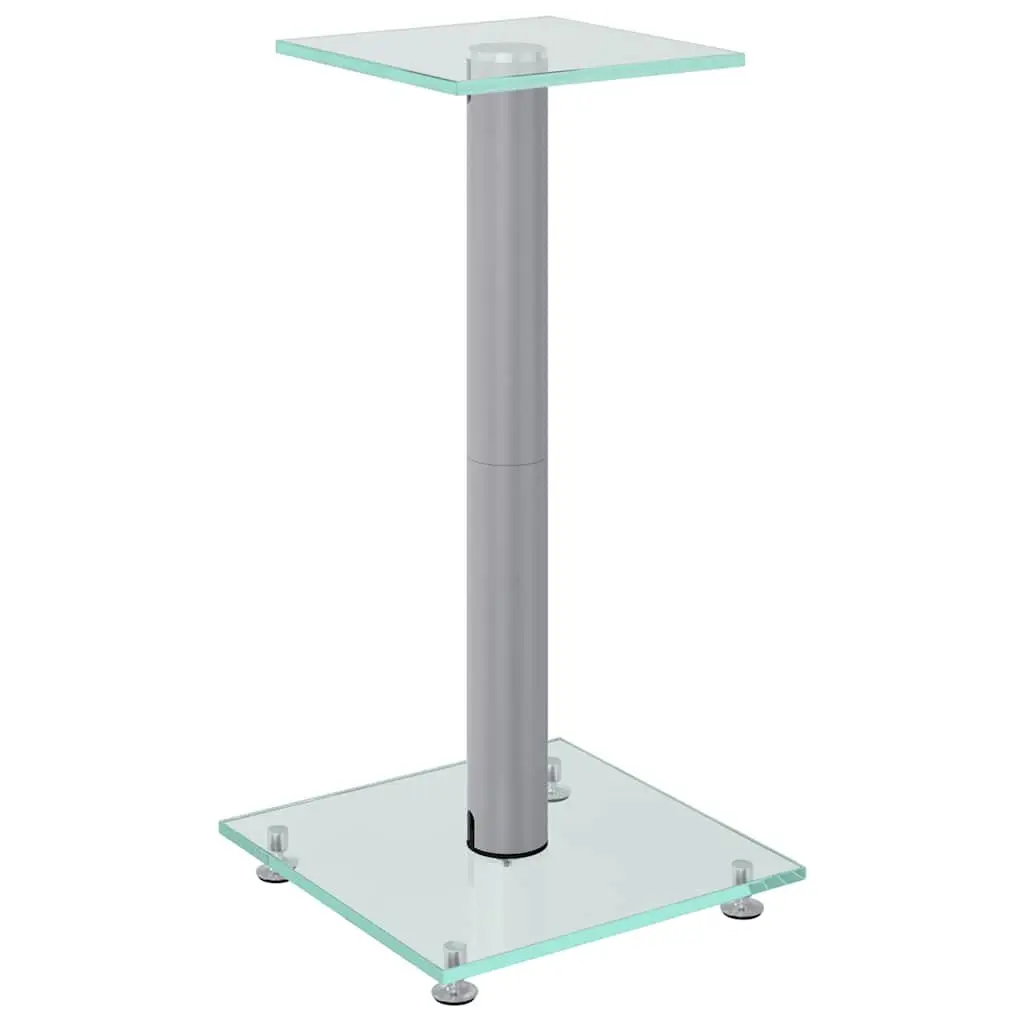 Tempered Glass Speaker Mounts Silver Pair Aluminium Single Pillar Audio Stands