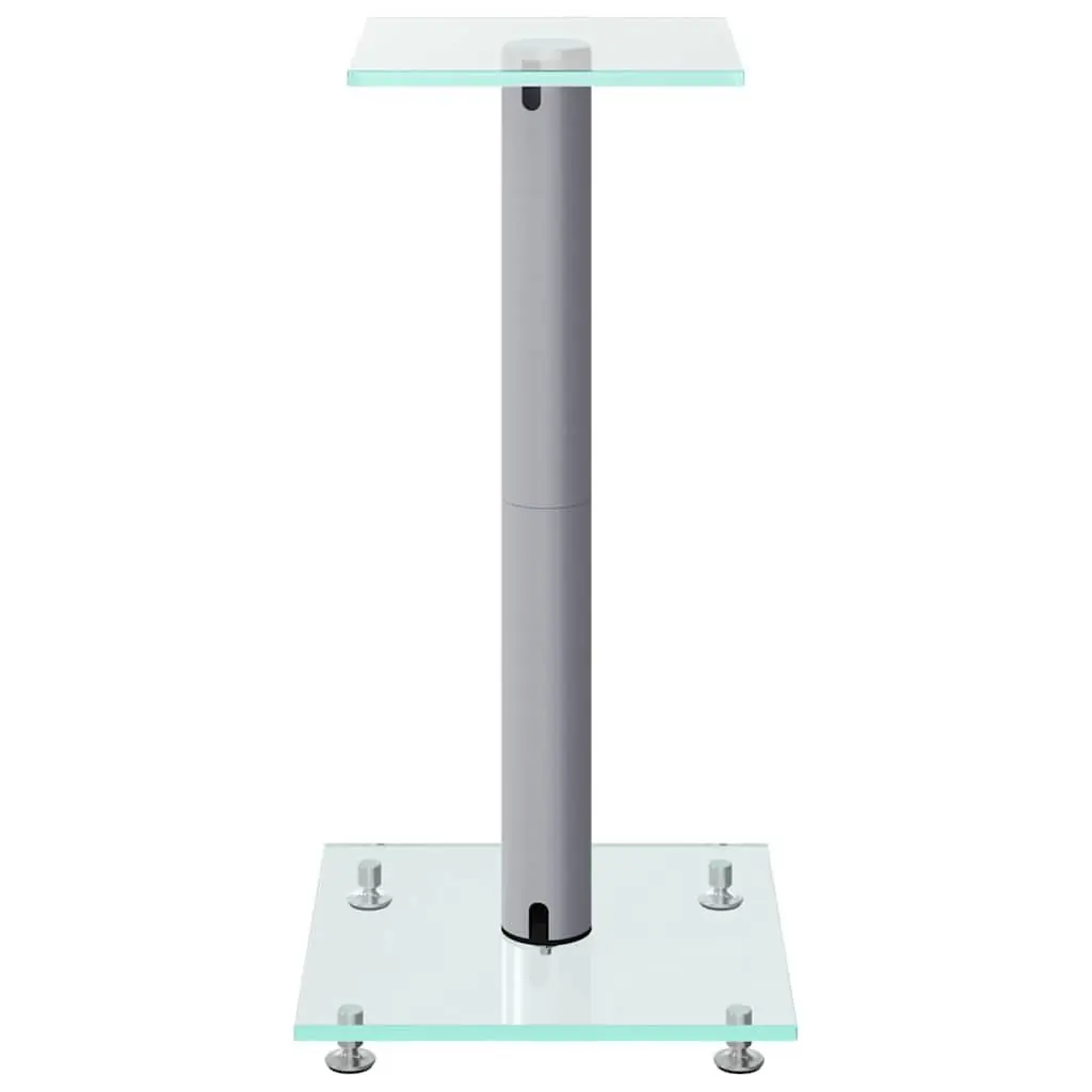 Tempered Glass Speaker Mounts Silver Pair Aluminium Single Pillar Audio Stands