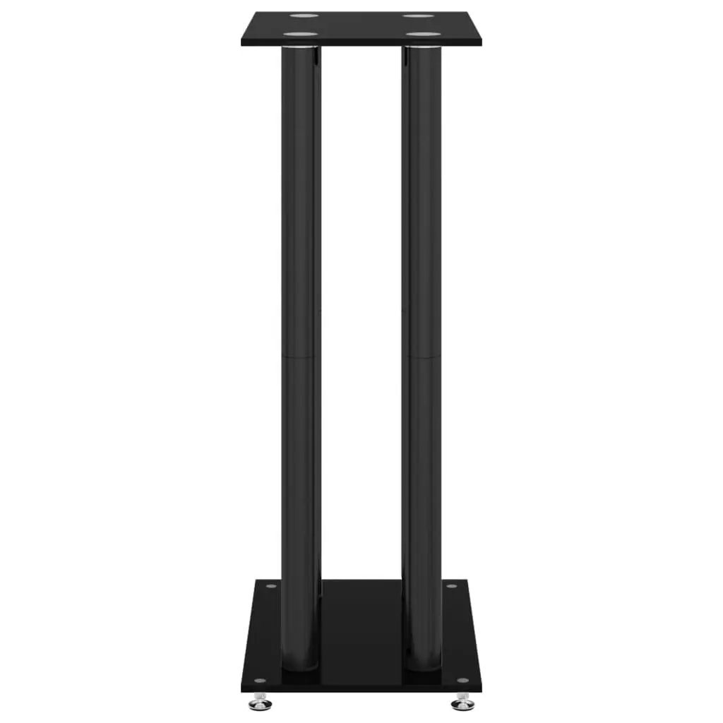 Speaker Stands Pair Black Tempered Glass 4 Pillar Design Audio Stand Mount