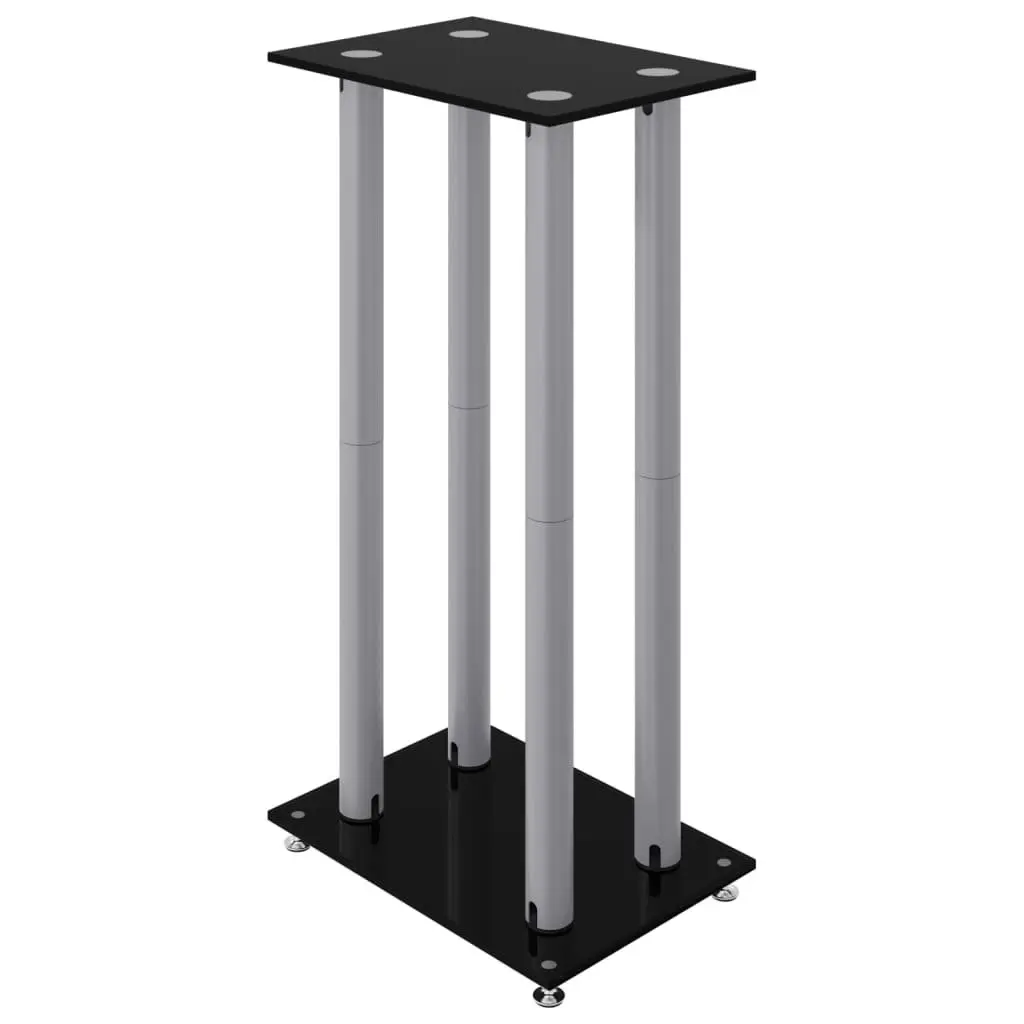 Speaker Stands Pair Tempered Glass Aluminium Pillars 2 Pieces Black
