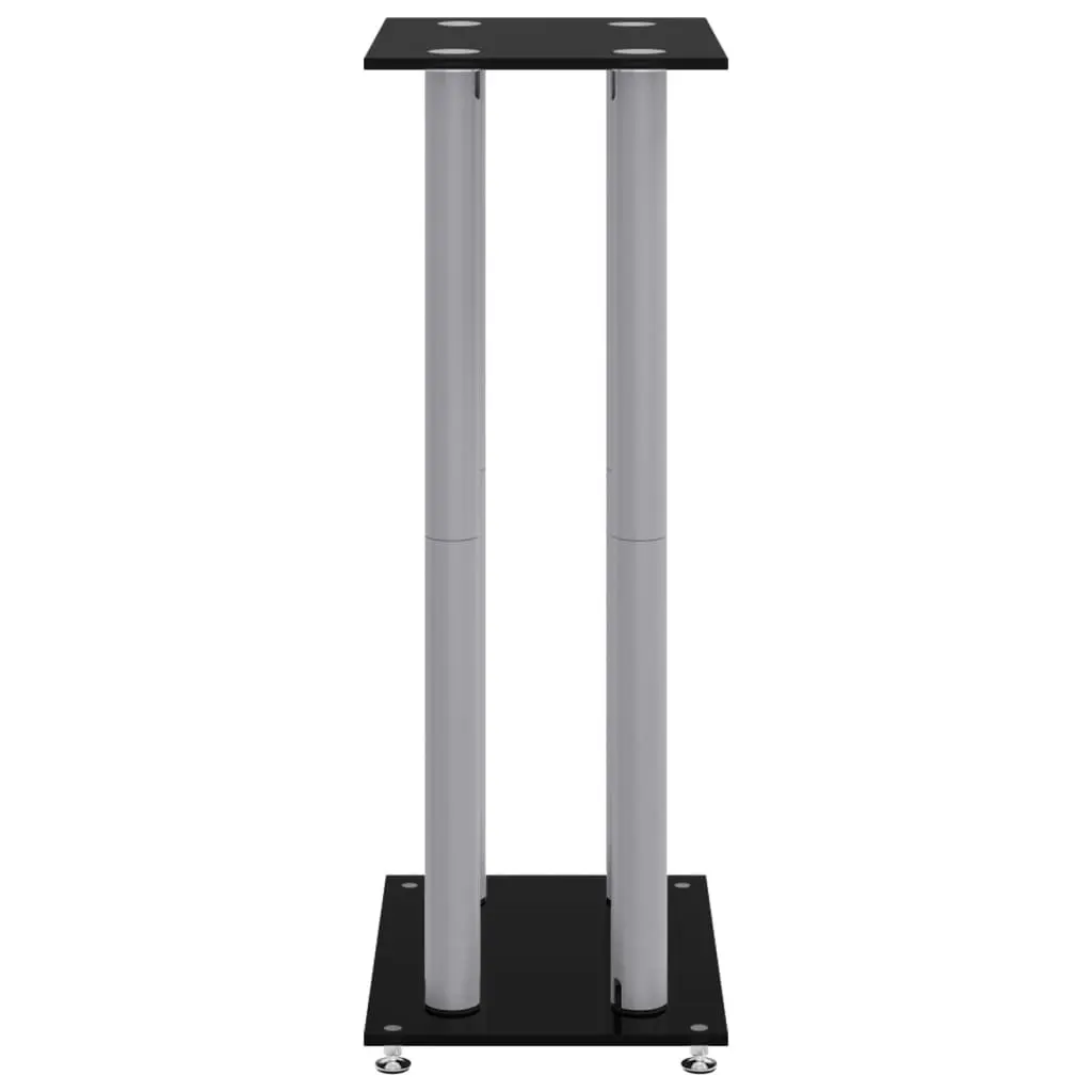 Speaker Stands Pair Tempered Glass Aluminium Pillars 2 Pieces Black