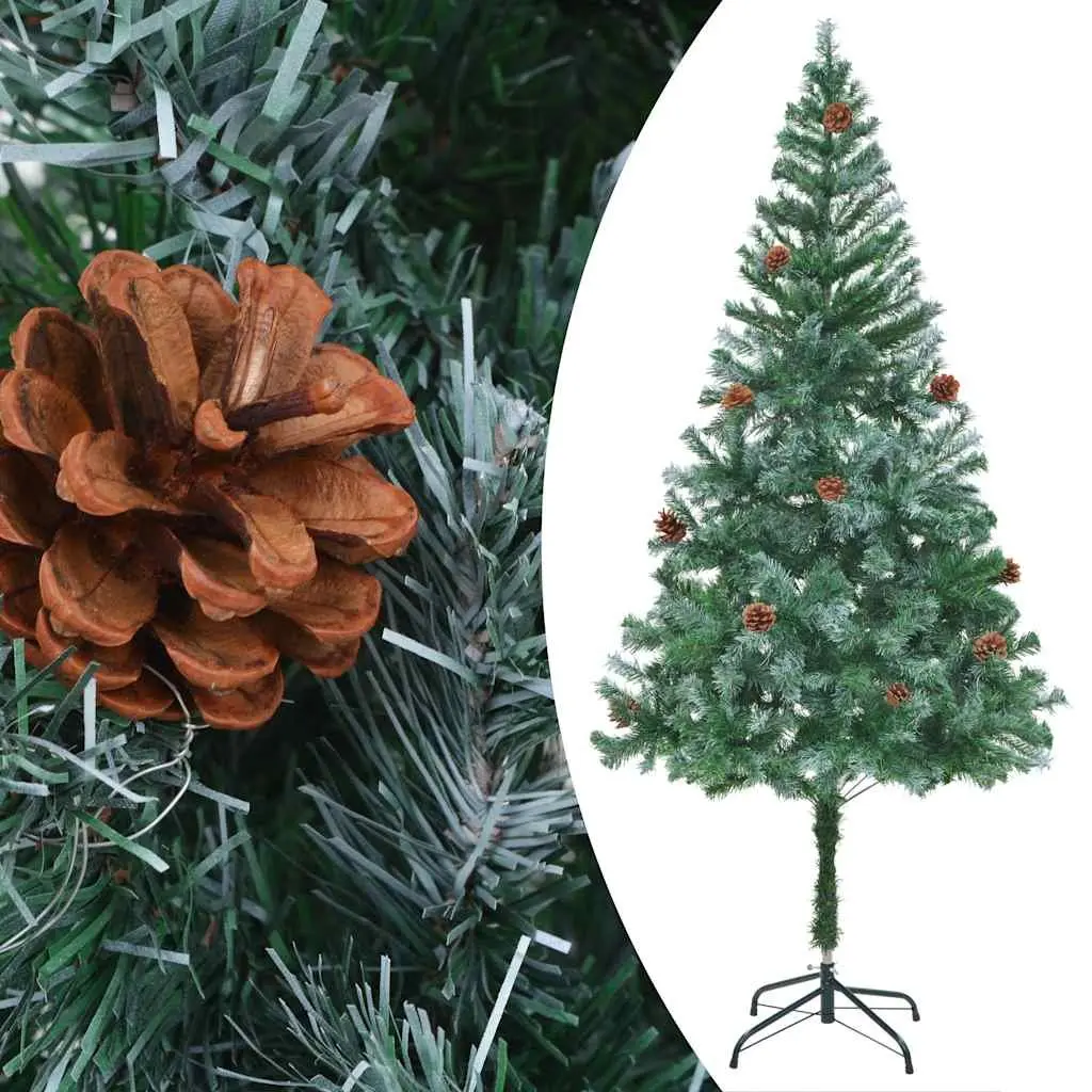 Artificial Christmas Tree Green 180cm with Pinecones and White Tips for Holiday Decoration