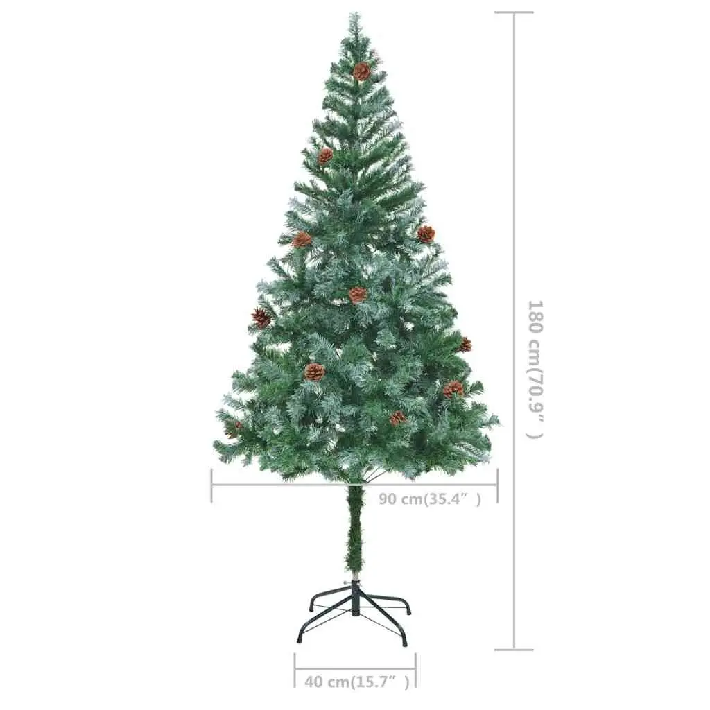 Artificial Christmas Tree Green 180cm with Pinecones and White Tips for Holiday Decoration