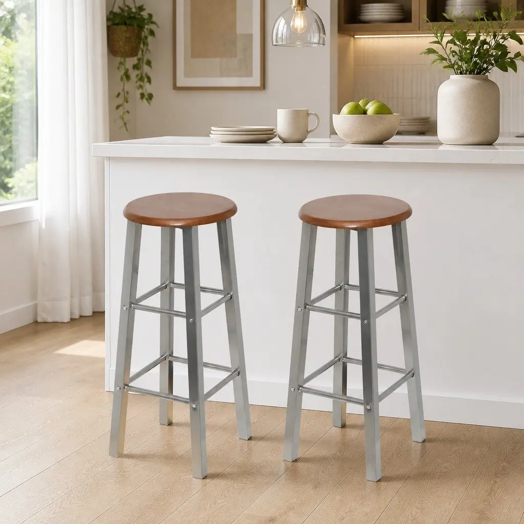 Bar Stools MDF Steel Counter Height Silver Set of 2