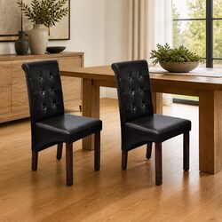 Dining Chairs 2 pcs Brown Faux Leather Padded Seats Kitchen Room Furniture Set