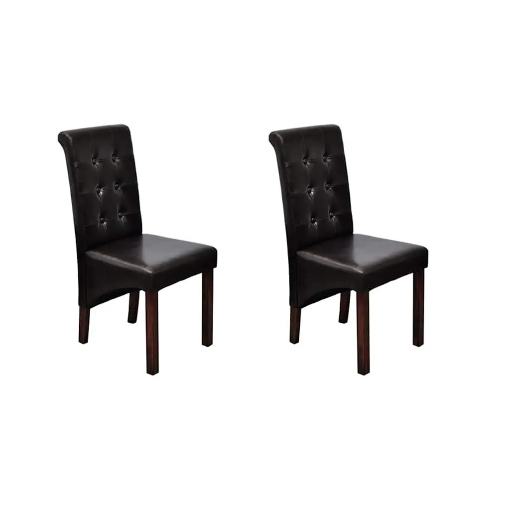 Brown Faux Leather Dining Chairs 2 Piece Set Ergonomic Padded Seats for Kitchen and Dining Room