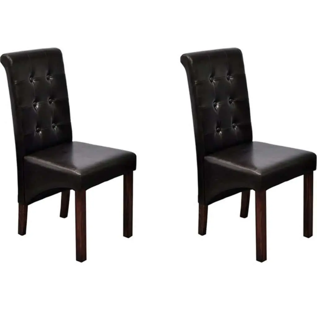 Brown Faux Leather Dining Chairs 2 Piece Set Ergonomic Padded Seats for Kitchen and Dining Room