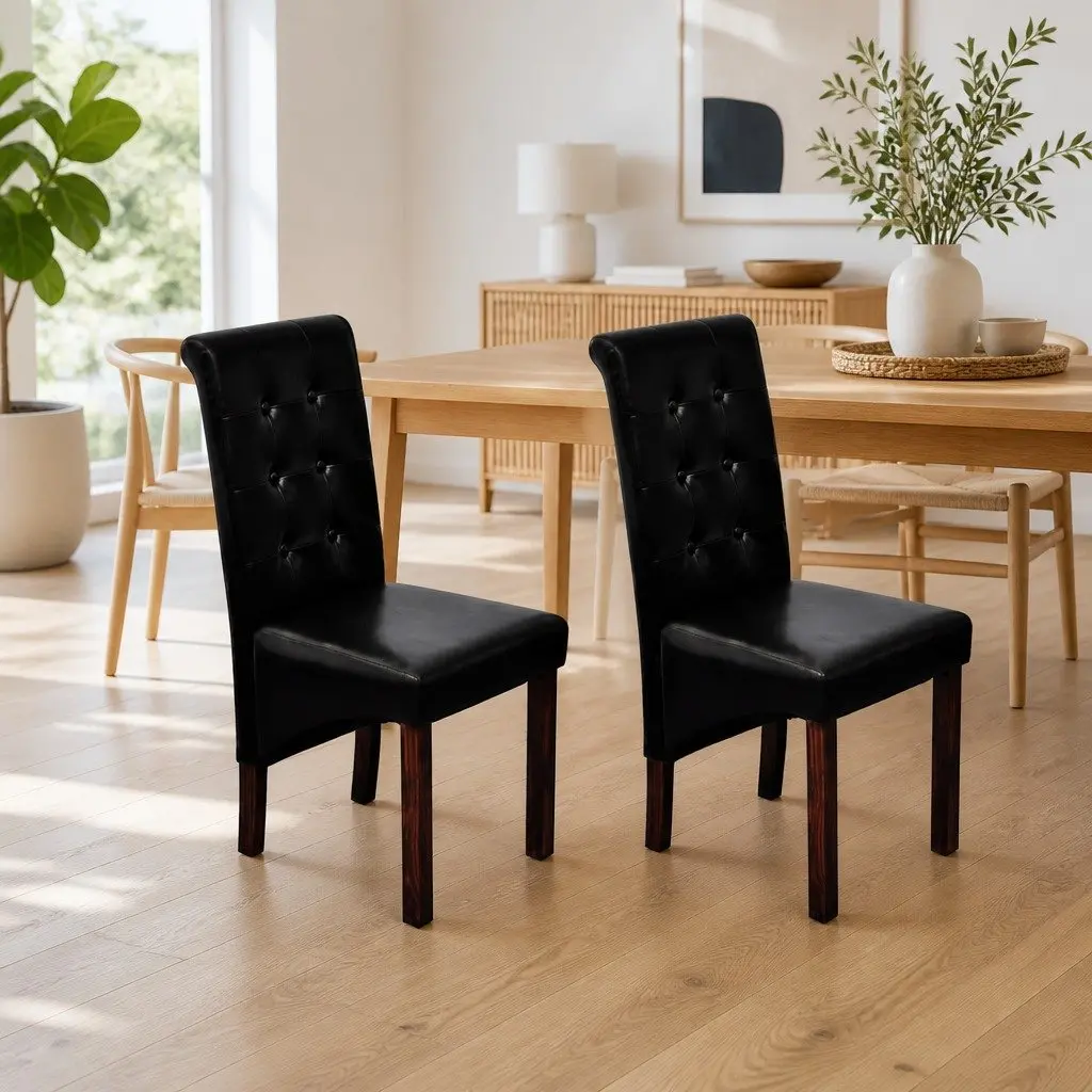 Dining Chairs 2 pcs Black Padded Seats Backrests Kitchen Room Furniture Set
