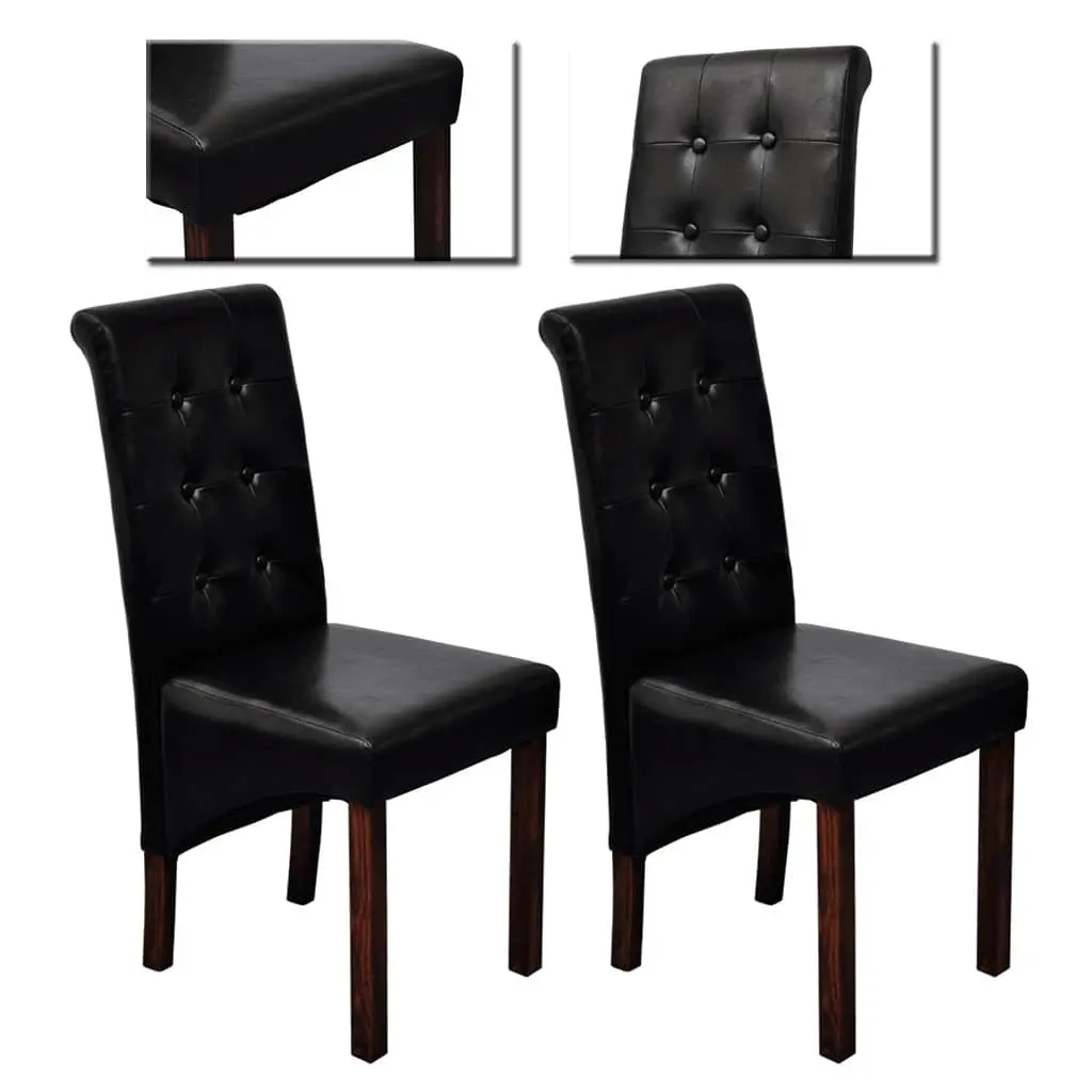 Dining Chairs 2 pcs Black Padded Seats Backrests Kitchen Room Furniture Set