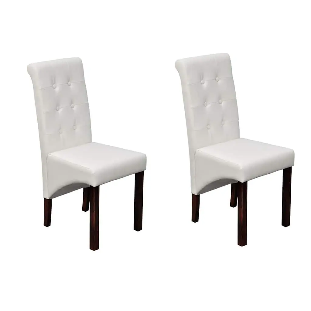 Dining Chairs Set of 2 Padded Seat Synthetic Leather White Varnished Solid Wood