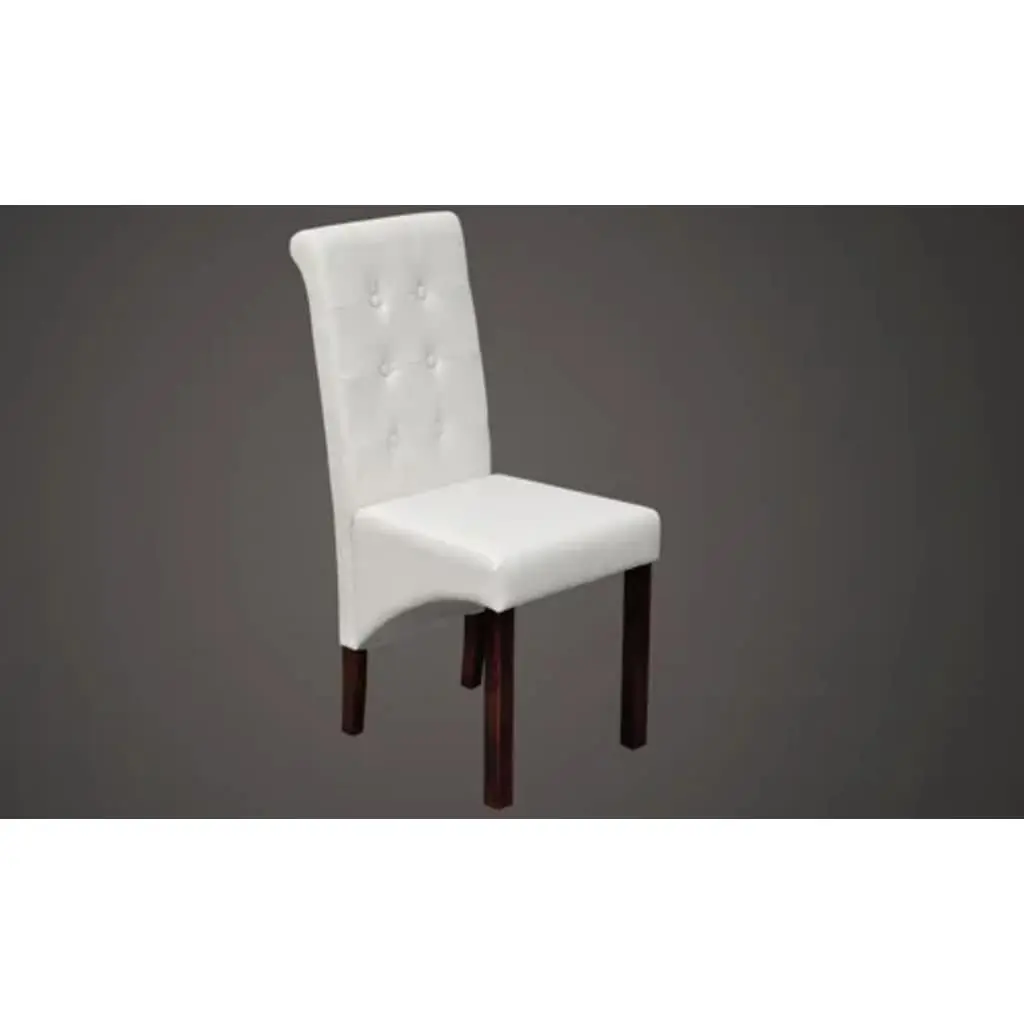 Dining Chairs Set of 2 Padded Seat Synthetic Leather White Varnished Solid Wood