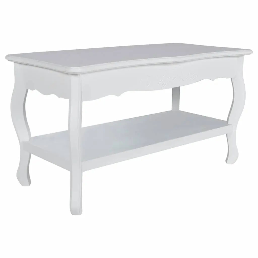 Coffee Table Solid Pine Wood 2-Tier Open Shelves White Contemporary