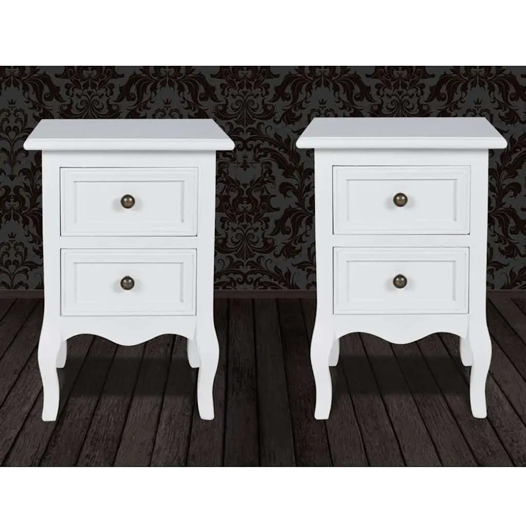 Bedside Tables MDF White Set of 2 with Drawers