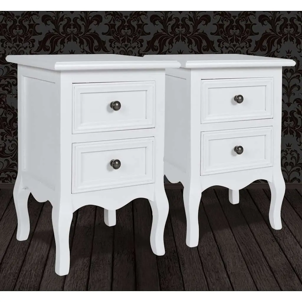 Bedside Tables MDF White Set of 2 with Drawers