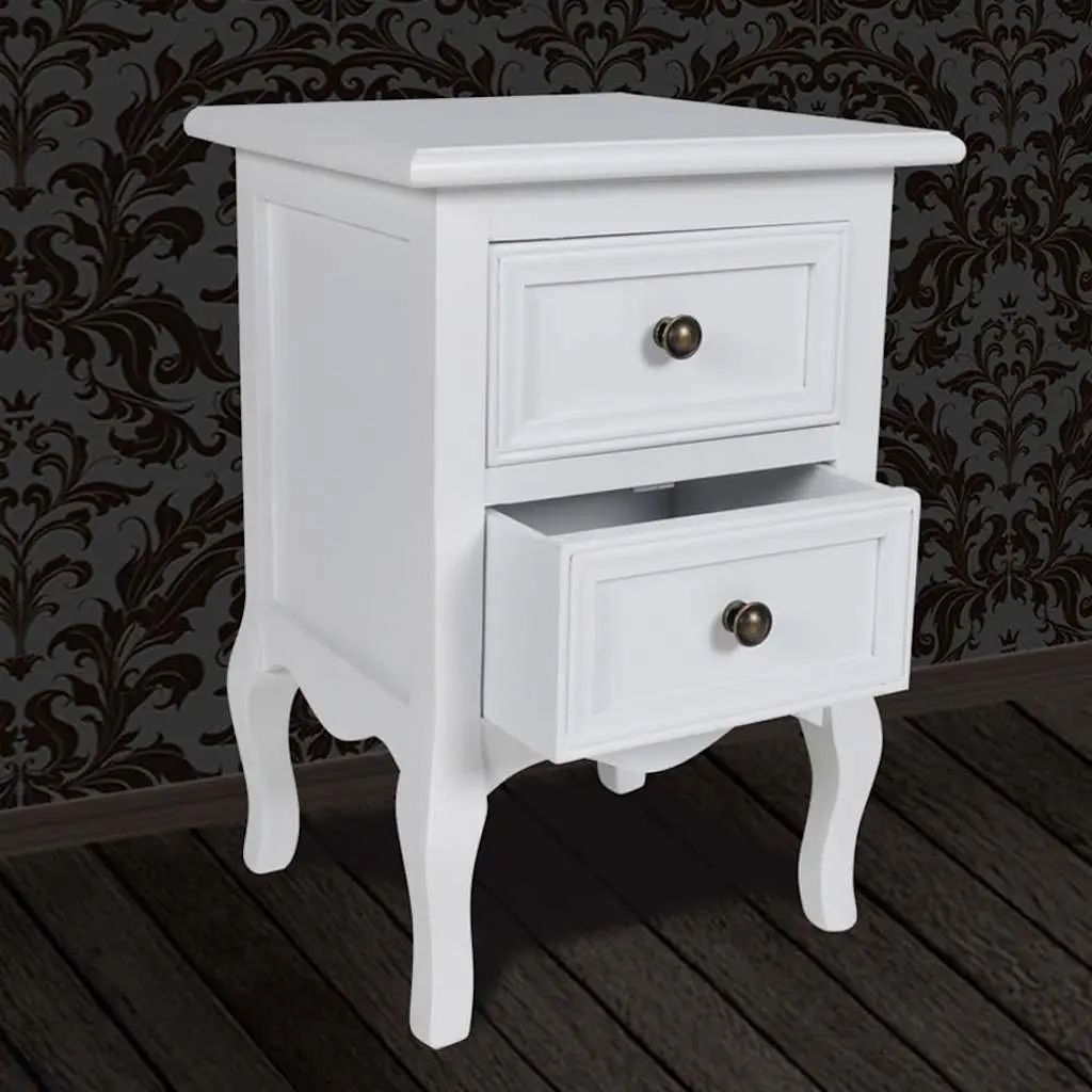 Bedside Tables MDF White Set of 2 with Drawers