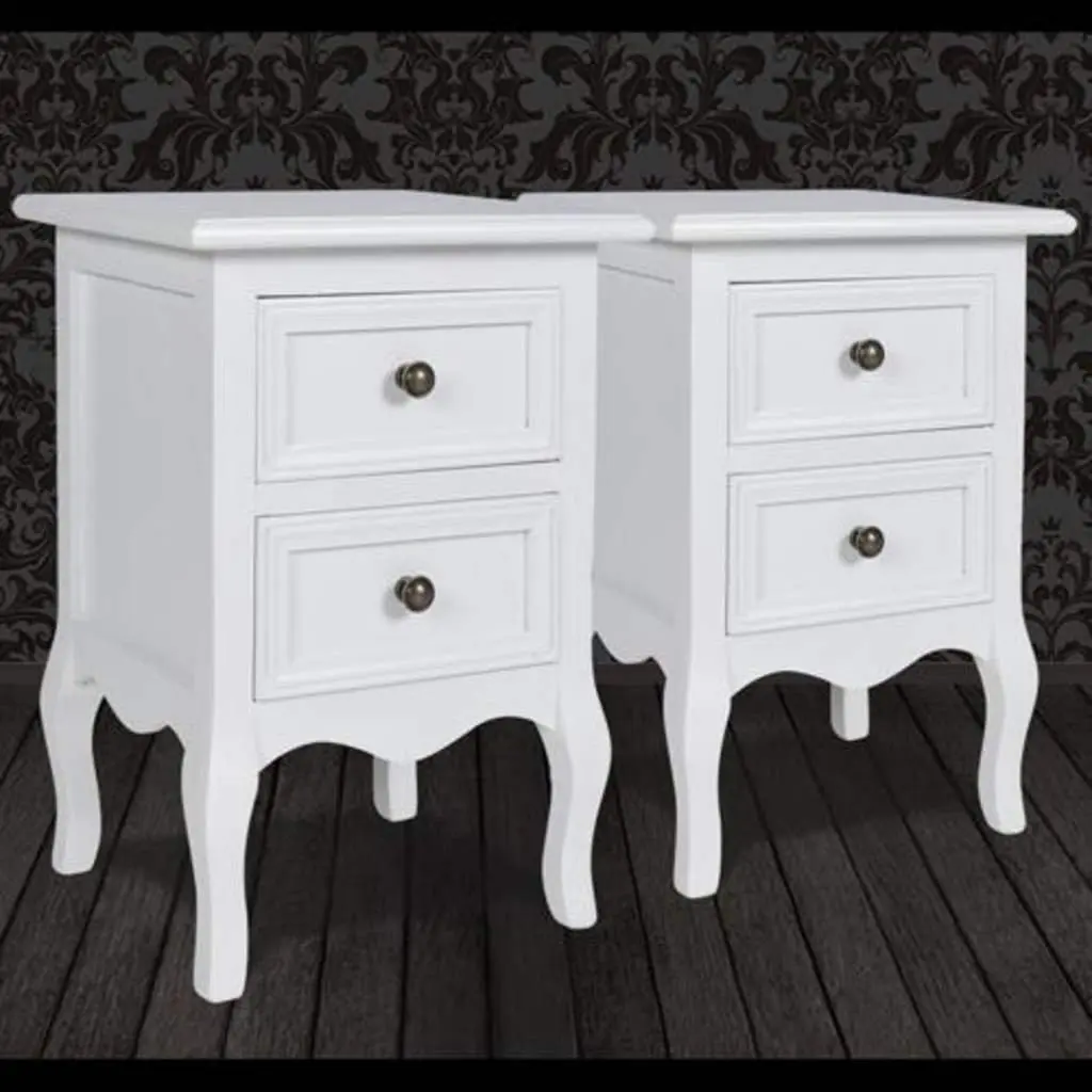 Bedside Tables MDF White Set of 2 with Drawers
