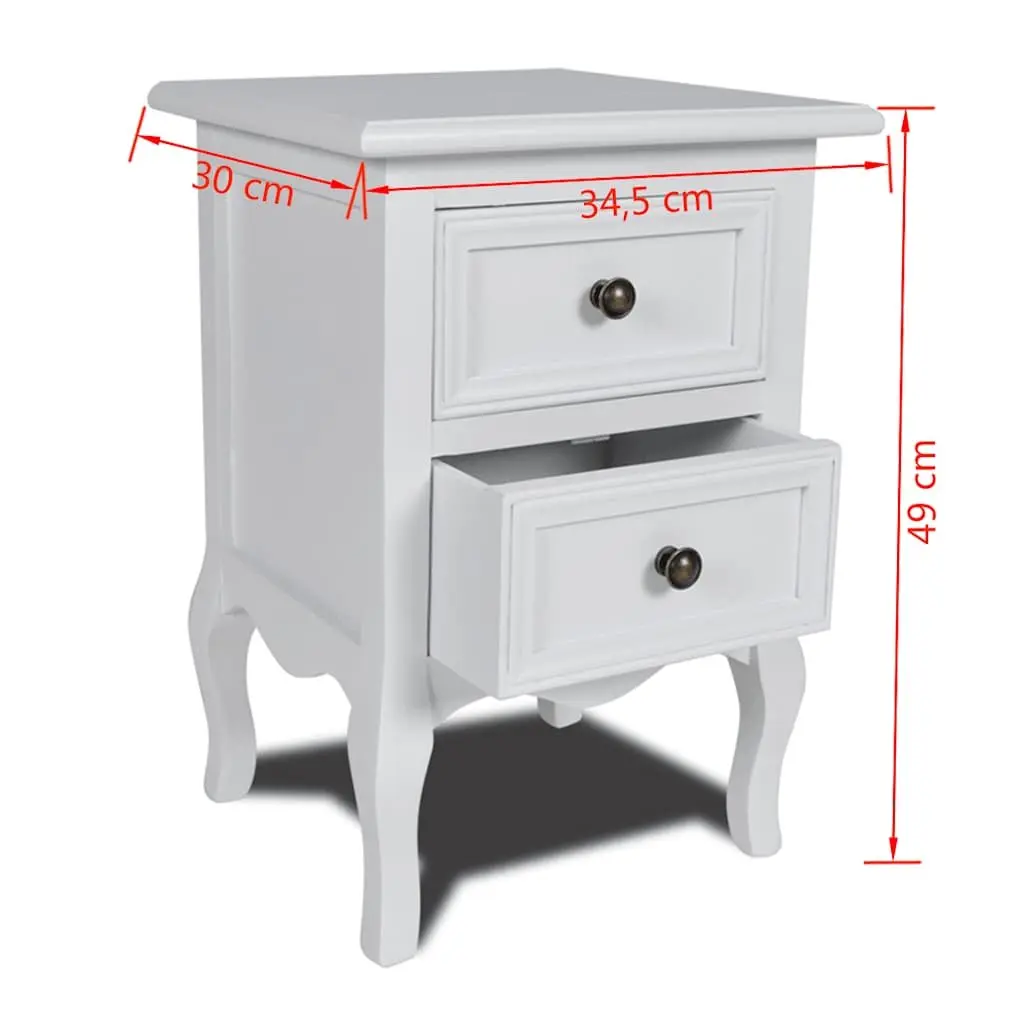 Bedside Tables MDF White Set of 2 with Drawers