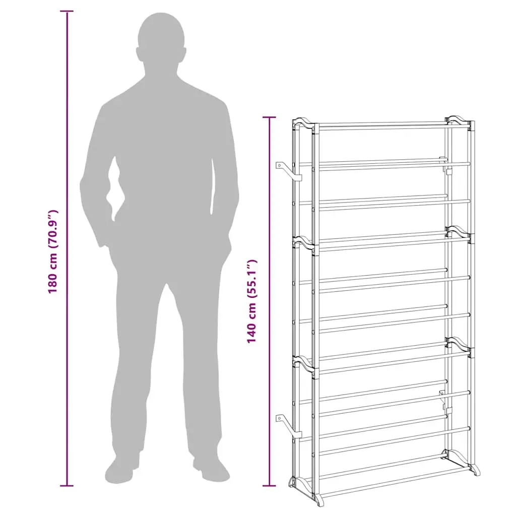 10-Tier Shoe Rack White Compact Storage Organiser Light Weight Easy Assembly