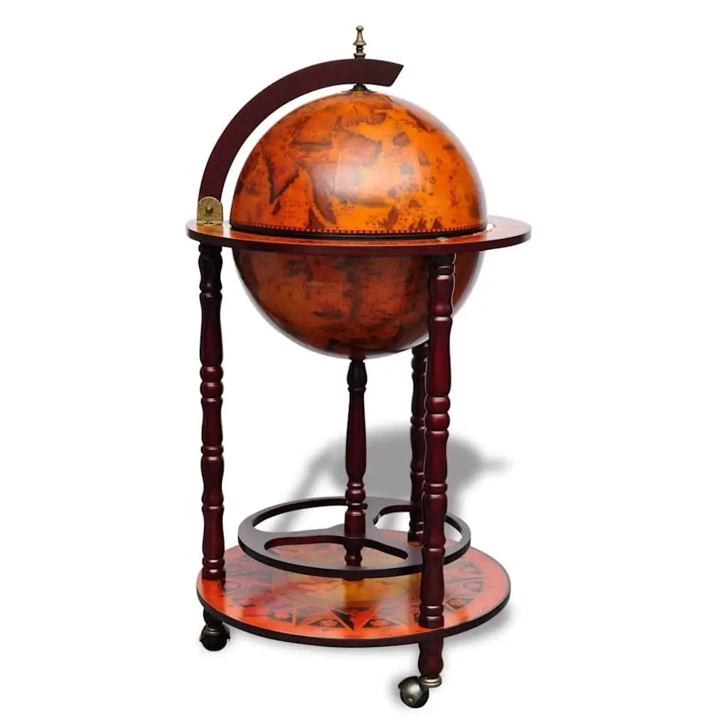 Wooden Globe Bar Cabinet Solid Wood Brown