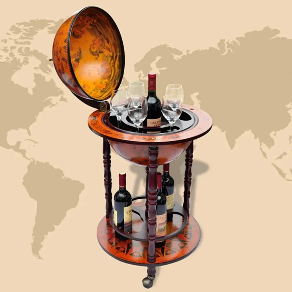 Wooden Globe Bar Cabinet Solid Wood Brown