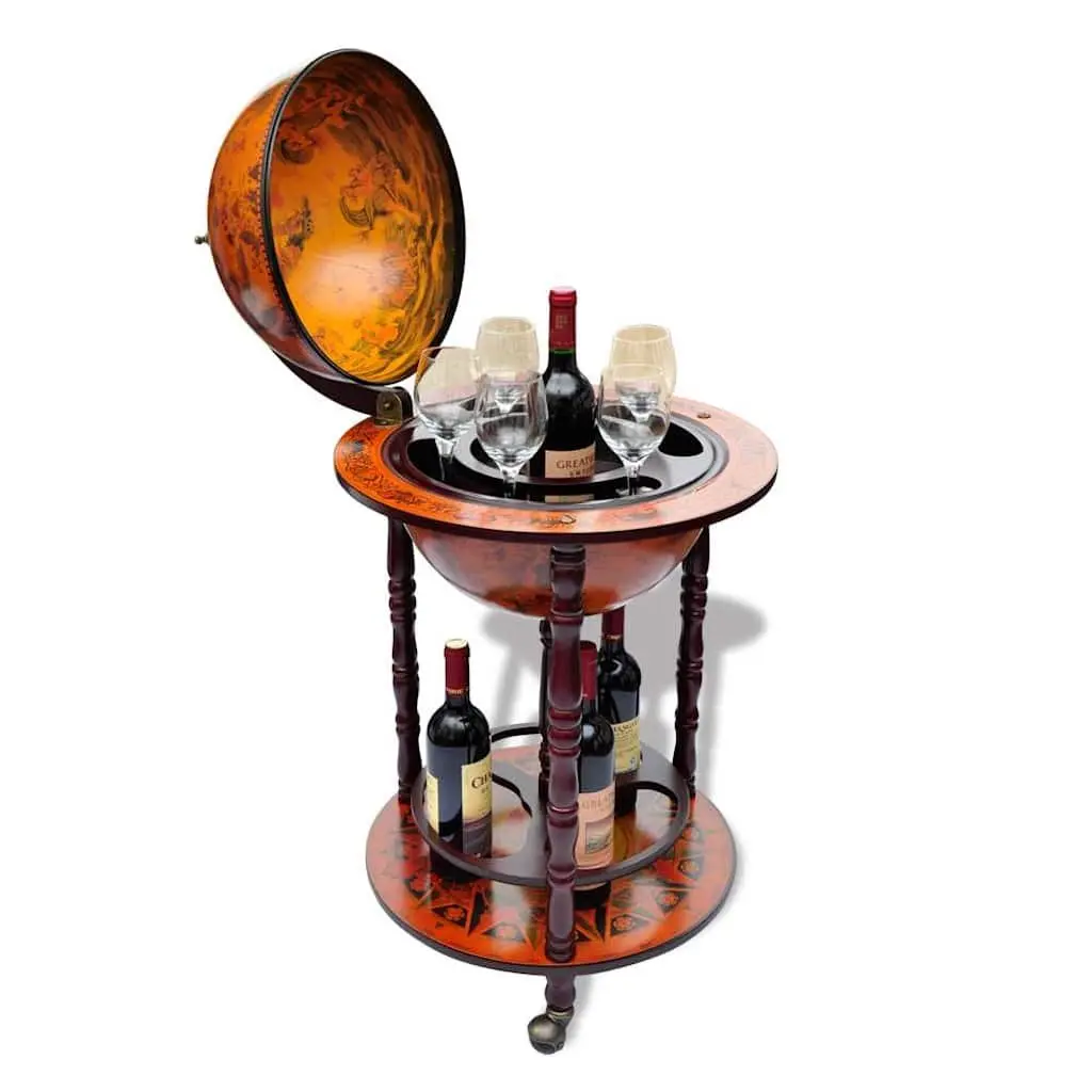 Wooden Globe Bar Cabinet Solid Wood Brown