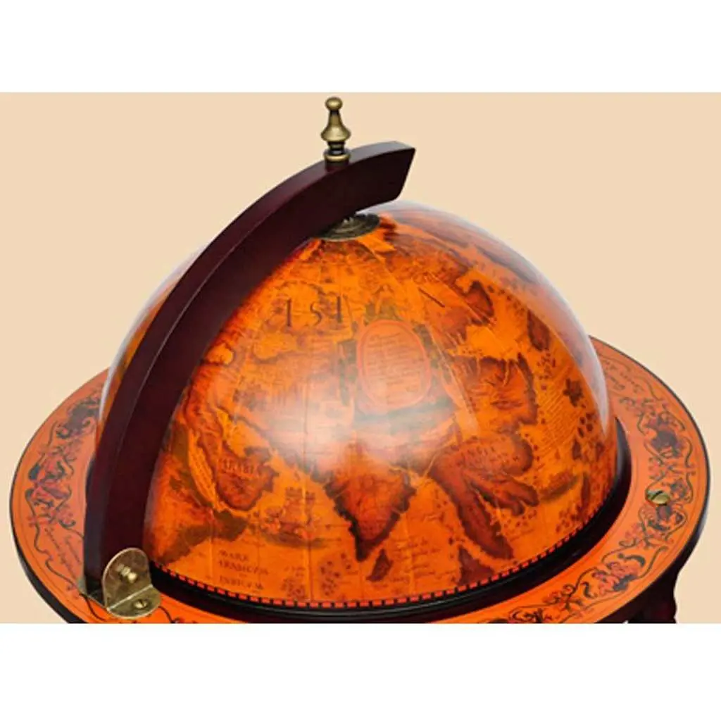 Wooden Globe Bar Cabinet Solid Wood Brown