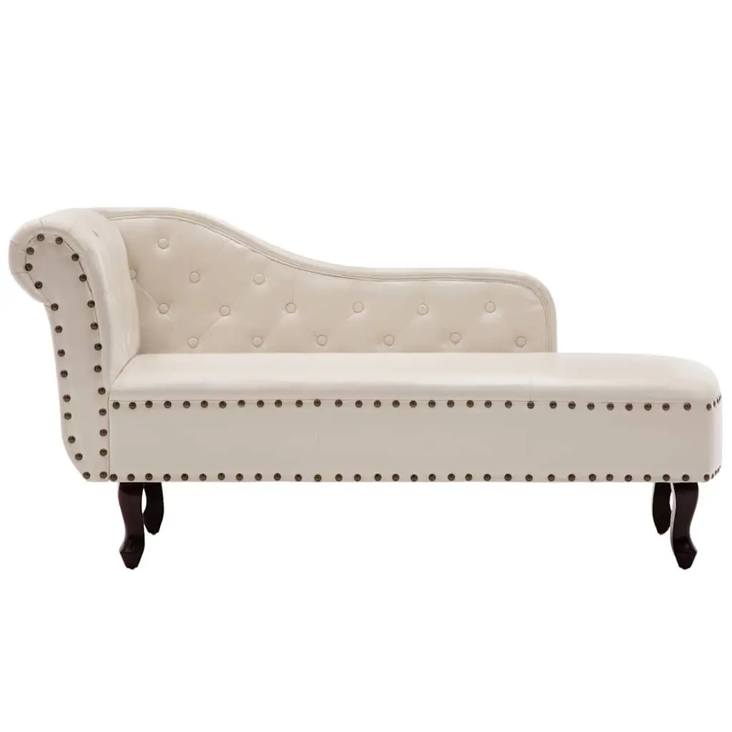 Chaise Longue Faux Leather Cream White with Wooden Legs