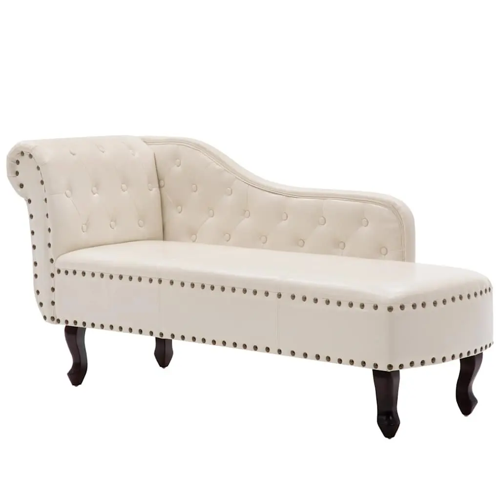 Chaise Longue Faux Leather Cream White with Wooden Legs