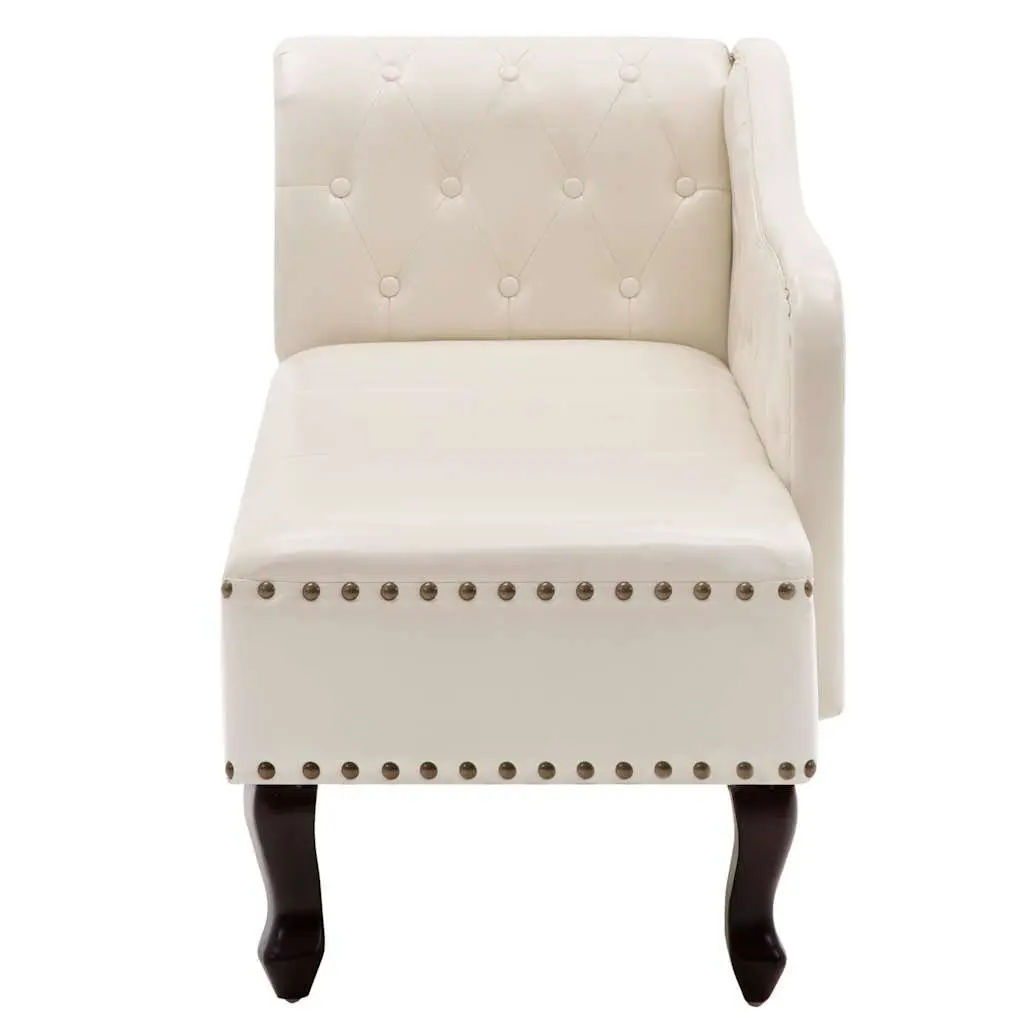 Chaise Longue Faux Leather Cream White with Wooden Legs